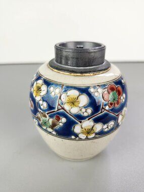 VTG Japan - Miniature Hand-Painted Ceramic Ginger Jar/Vase w/Pewter Lid